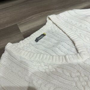 Cabela's White Cable Knit V-neck Long Sleeve Pullover Sweater Womens size L